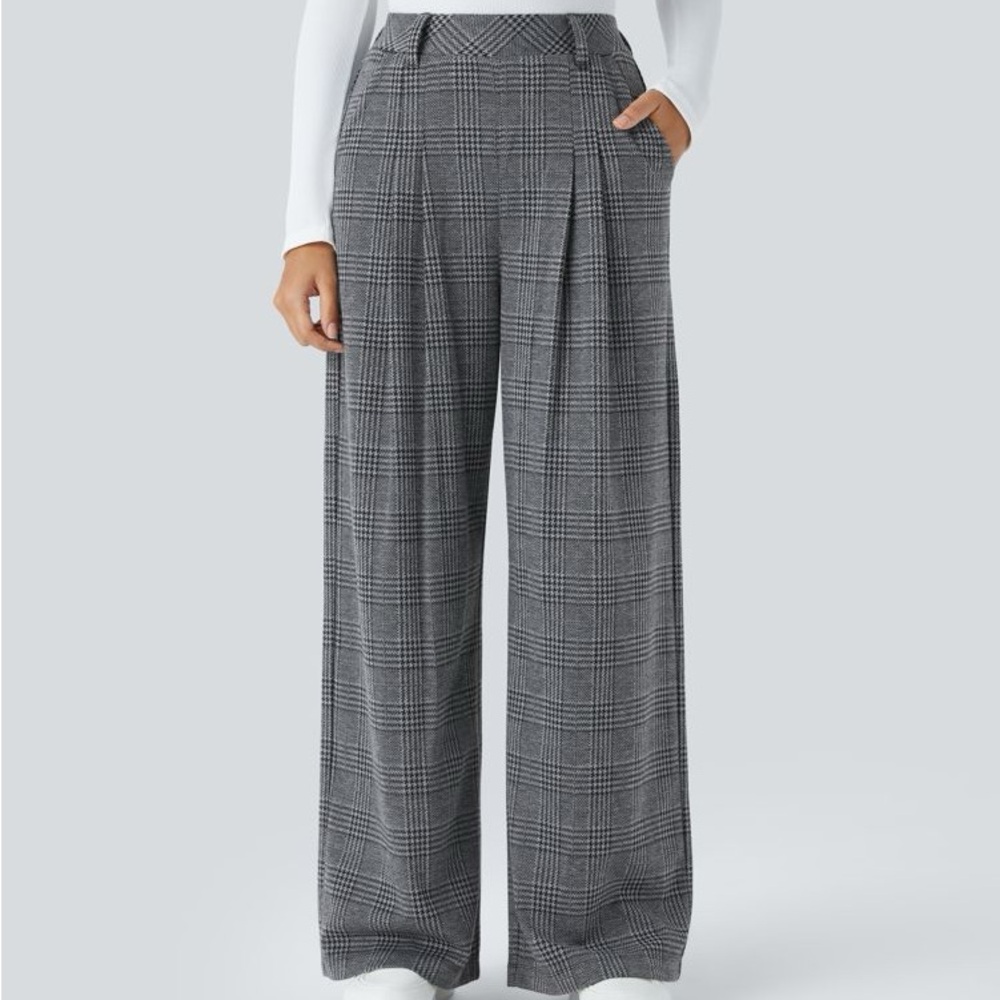 American Eagle Outfitters Charcoal Checkered Wide-Leg Pants